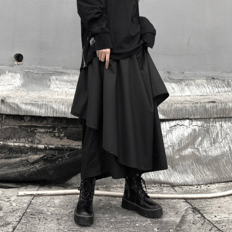 袴パンツ ズボン ヒップホップ ストリート モード系 ワイドパンツ レディース メンズ 原宿 個性的 ゆったり スカート風 黒
